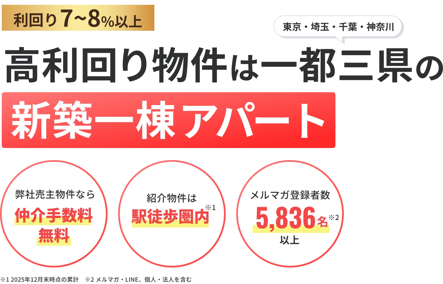 高利回り物件は一都三県の新築一棟アパート（東京都、埼玉県、千葉県、神奈川県）